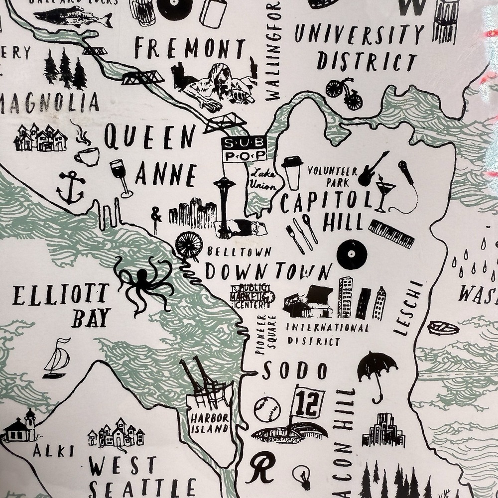 Seattle Map 9x12 Poster by Frida Clements 2014 SubPop Art Print Broken Press‎ - Picture 4 of 4